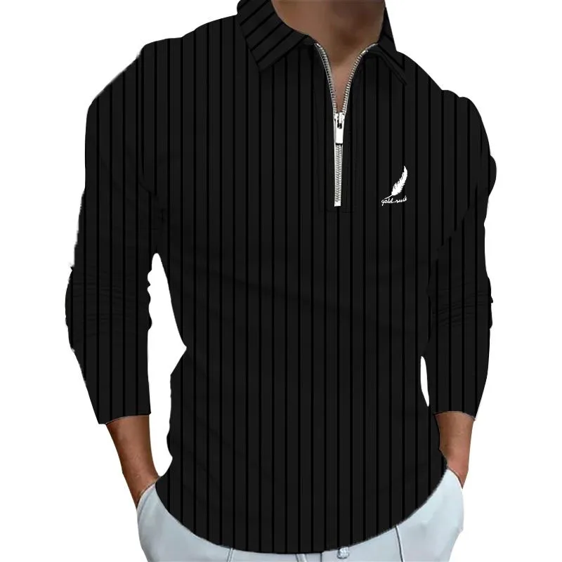 Sportswear Business Casual Men\'s Polo Shirt Long Sleeve Party Outdoor Office Fall & Winter Print Turndown Zipper Polyester