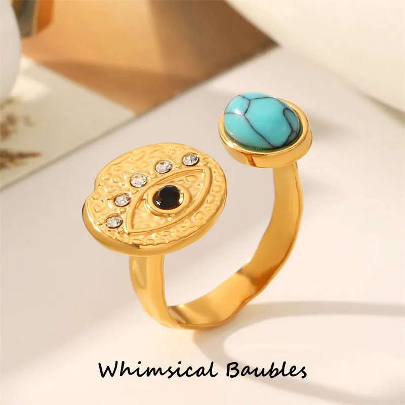 

Vintage 18K Gold Plated Stainless Steel Tungsten Ring Jewelry Natural Tiger Eye Gemstones Spiral Open Adjustable Ring for Women