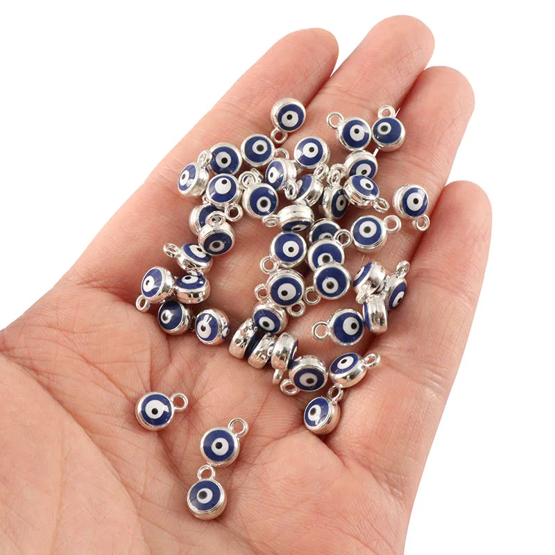 

20 x Silver Color Mini Lucky Turkish Evil Eye Charms Pendants Circular DIY Handmade Necklace Accessories