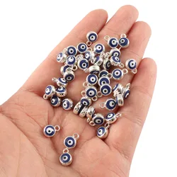 20 x Silver Color Mini Lucky Turkish Evil Eye Charms Pendants Circular DIY Handmade Necklace Accessories
