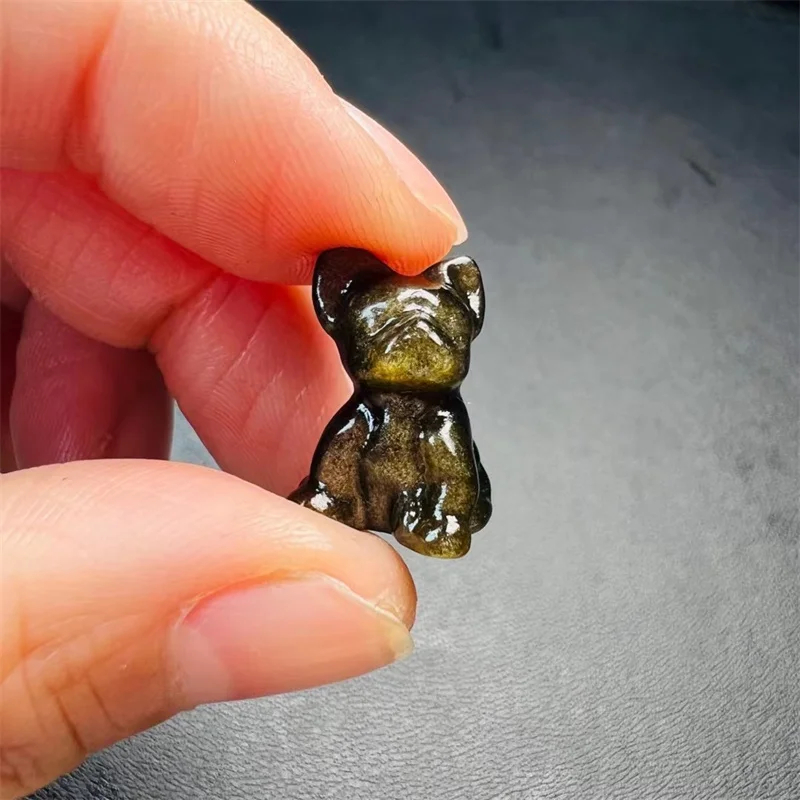 

5PCS Natural Golden Obsidian Cartoon French Bulldog Crystal Carved Animal Figurine Gift Fashion Jewelry Women Gift 17MM