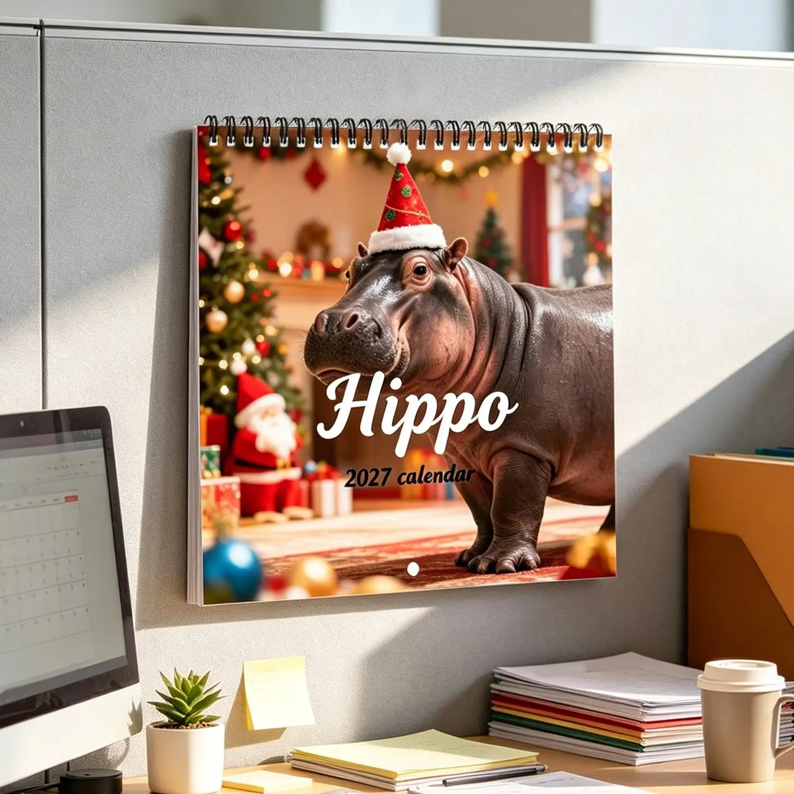 2027 Wall Calendar 12 Month Multifunctional Decorative Hippo Planner Monthly Calendar Planner for Home Apartment Office School
