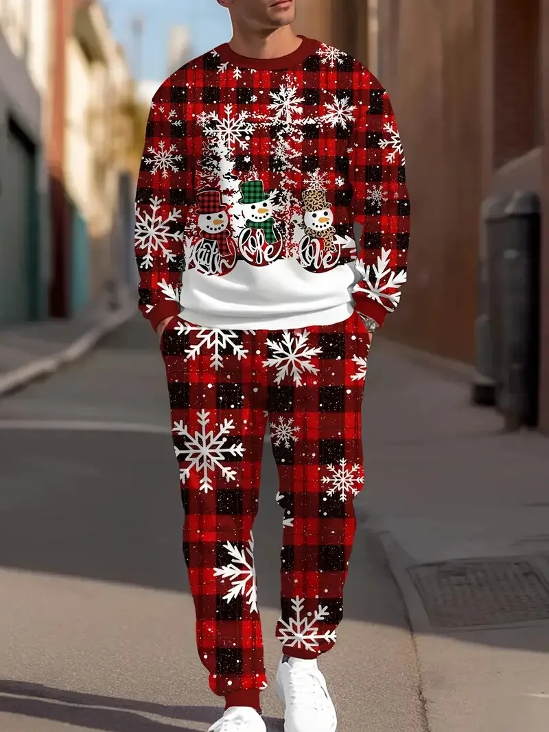 

The new men's hoodie set for Spring and Autumn 2025 is a casual fashionable soft and comfortable 3D Christmas pattern print