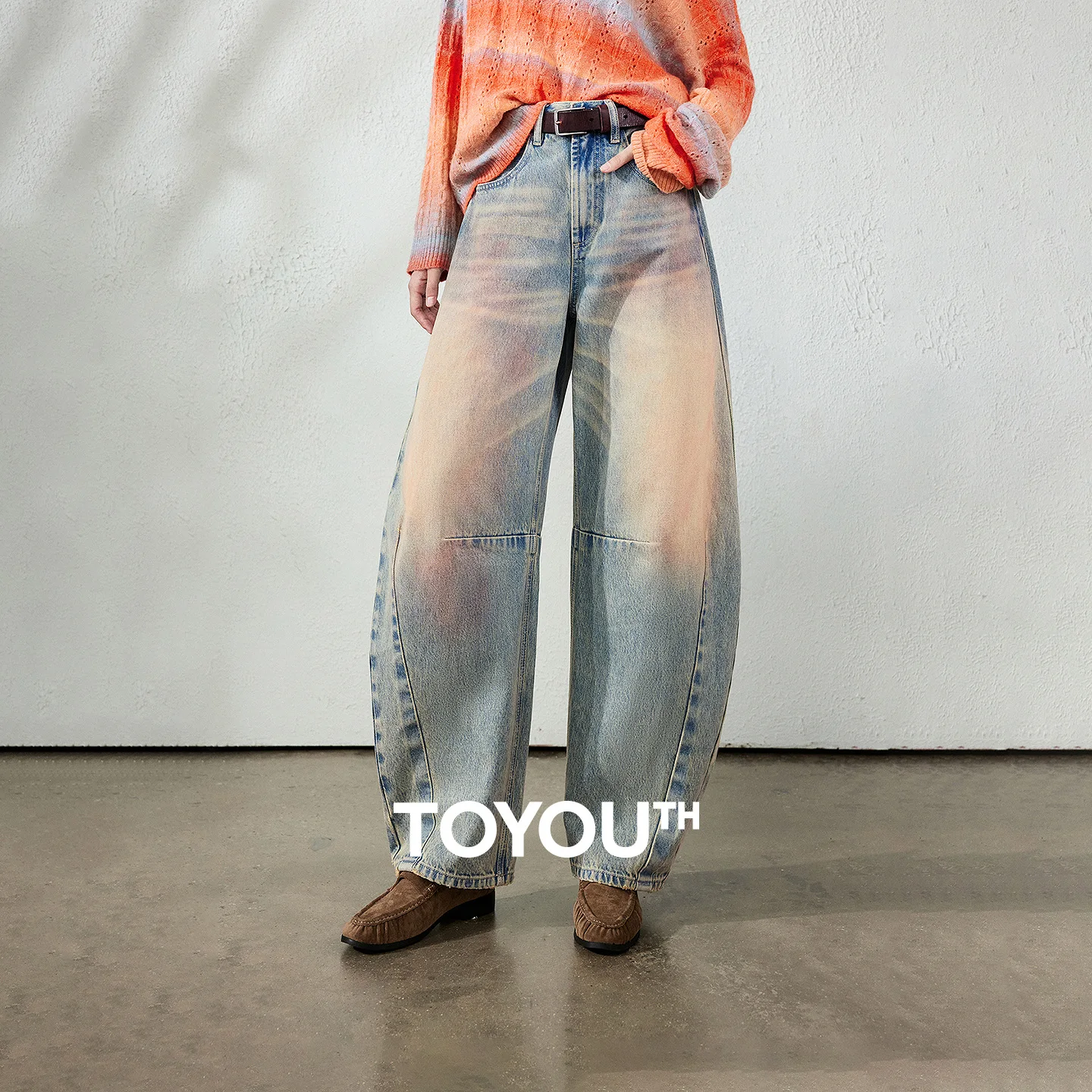 TOYOUTH Women Jeans 2026 Autumn New High Waist Curved Leg Vintage Washed Slim Fit Long‑Looking Seam Detail Sickle Denim Pants