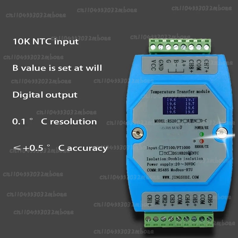 8-channel NTC Temperature Transmitter with 10K Thermistor To RS485 Acquisition Module Supports PLC RS20N-C