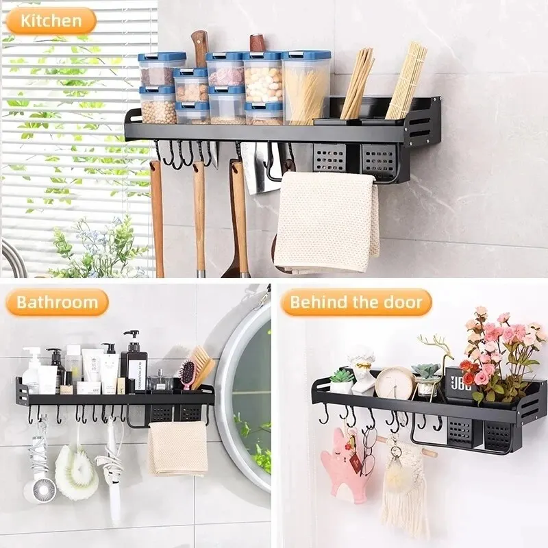 Multifunctional Stainless Steel Kitchen Knife Storage Rack Perforated Spoon Chopsticks Seasoning Storage Rack Wall Hanging Knife