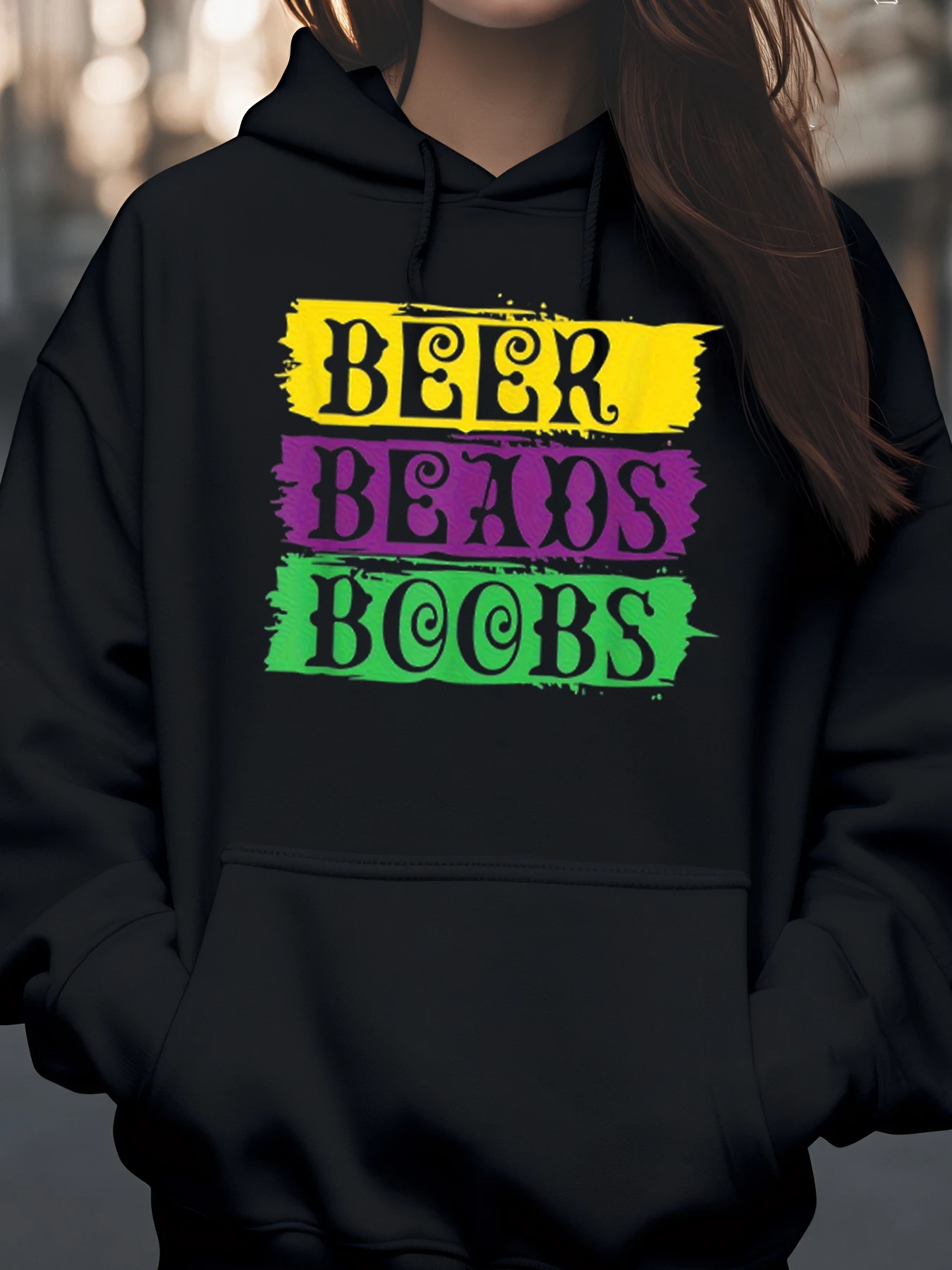 Beer Beads Boobs Mardi Gras هوديي للحفلات التنكرية للنساء