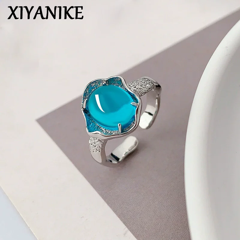 XIYANIKE Chinese Ice Zircon Egg Face Cuff Finger Rings For Women Fashion New Jewelry Gift Party Music Festival anillos mujer