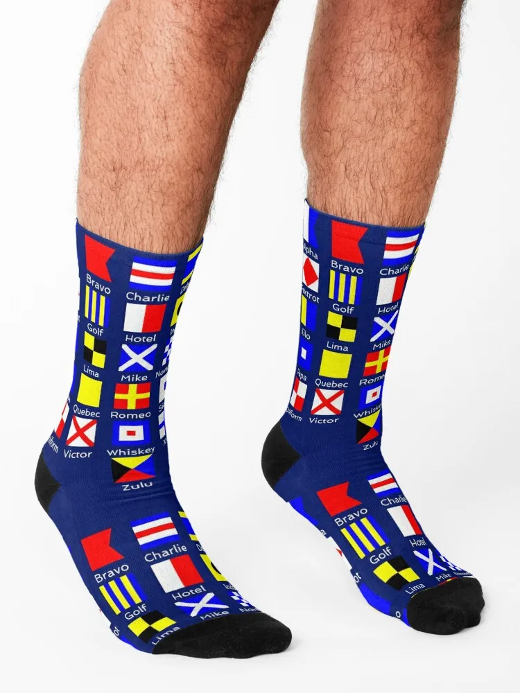 Sailing Nautical Signal Flag Alphabet Socks Non-slip Crossfit football moving stockings Socks Woman Men's
