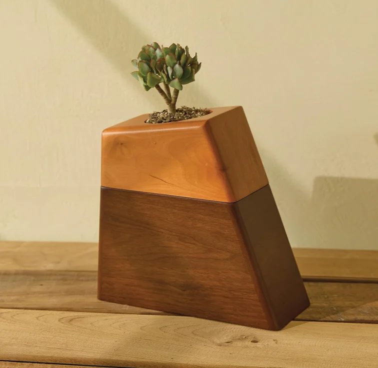 Plant Urn With Ceramic Pot With Magnetic Joint Solid Wooden Urn for Human and Pet Ash Handicraft Wood  Indoor Urn