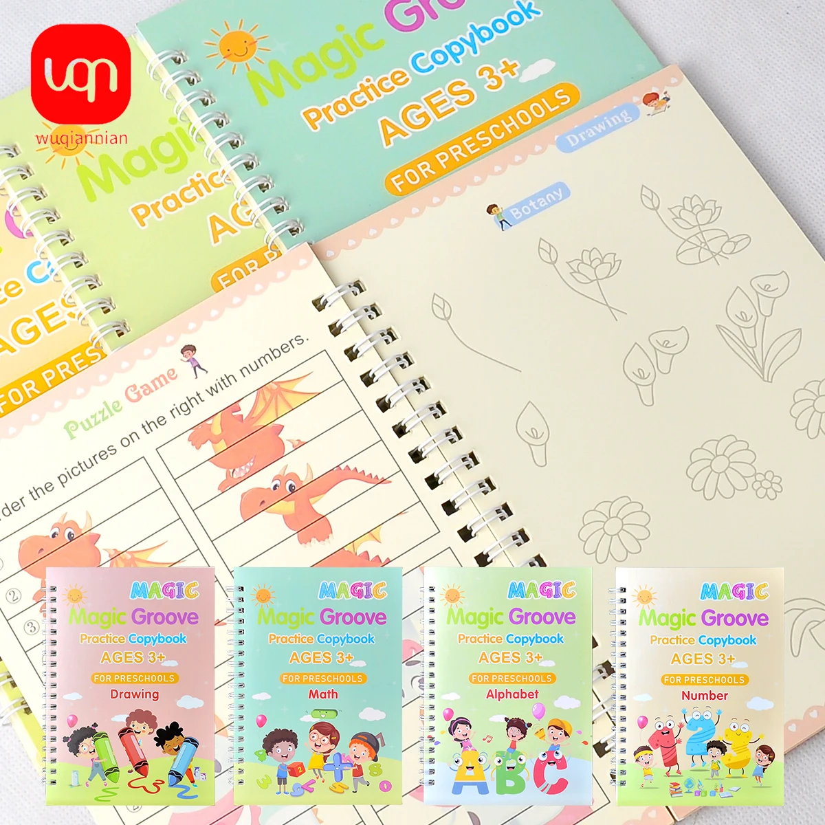 

4pcs Magic Copybooks Children's Toy Writing Reusable Free Wiping English Maths Drawing Children's Toy Writing Practice Copy Book