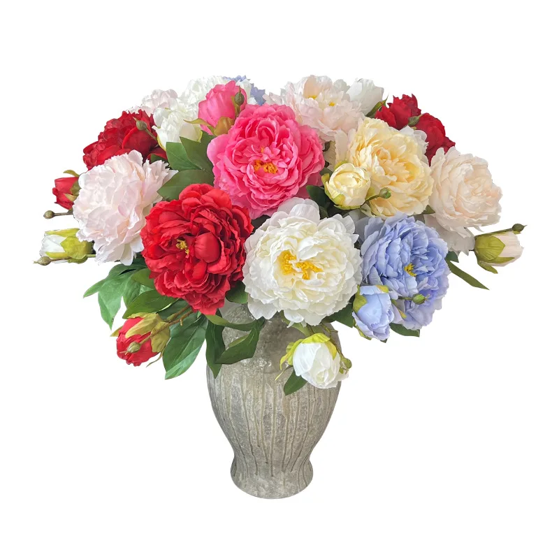 *-*1 flower 1 bud long branch double-headed peony simulated flower peony fake.