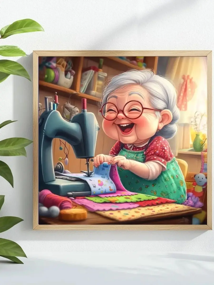 Cartoon-Oma 40X40CM/15,74 Zoll Kreuzstich-Set DIY 11CT/14CT Stickerei DIY Neuankömmling Handwerk – Detail 1