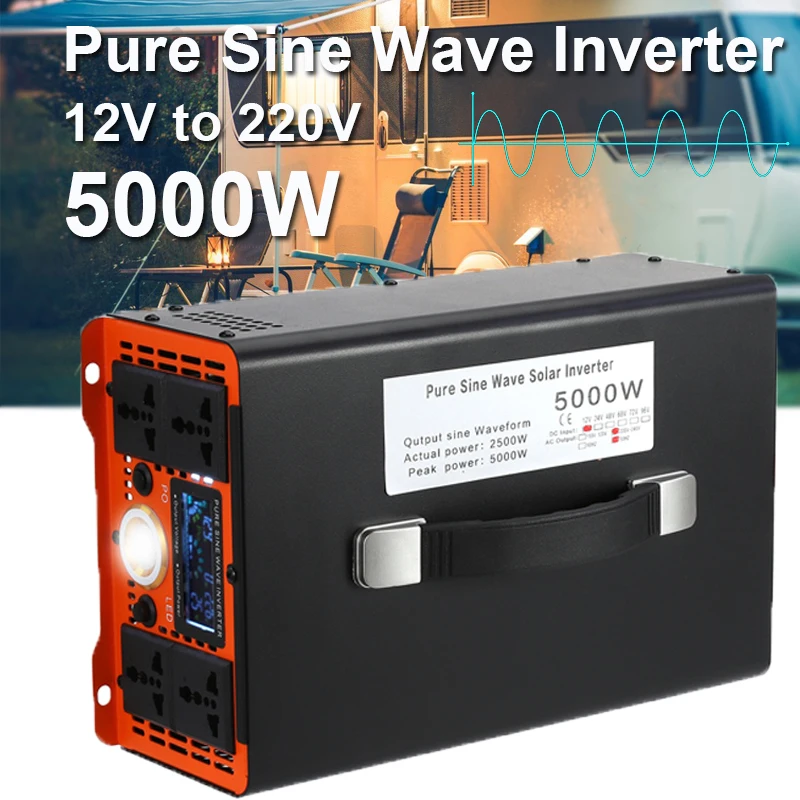 

5000W Pure Sine Wave Inverter Power Inverter DC 12V 24V 48V To AC 220V 50HZ Continuous Power 2500W Suitable for Car Home and RV