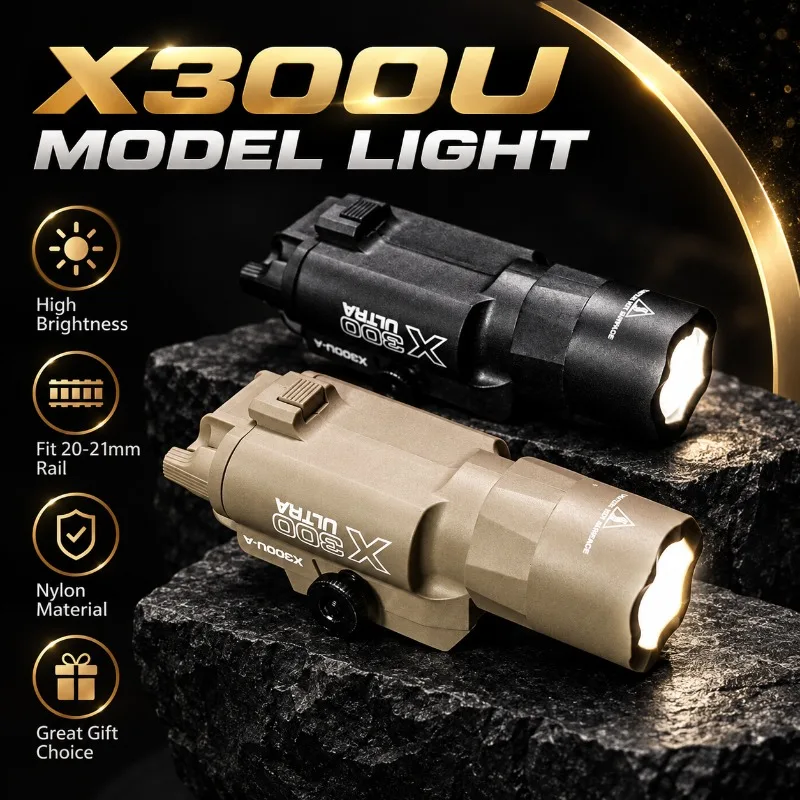 Rail Mounted X300U Nylon Bright Flashlight, Torch Light Accessory for 20-21mm Hobby Model System