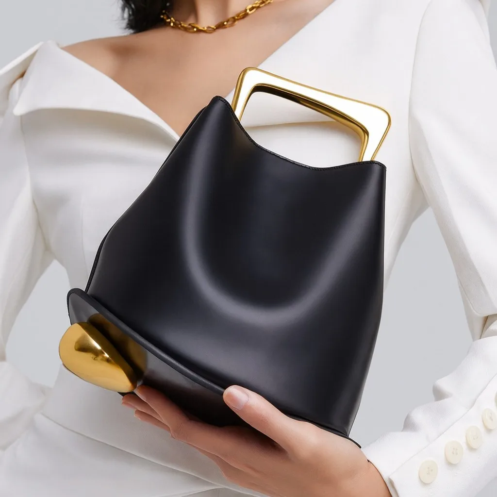 New niche design geometric pattern shoulder bag cowhide Leather woman sling handbags casual quality women's casual tote bag