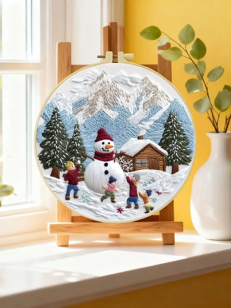 1 Stück 20X20CM/15X15CM 7,87/6,3 Zoll Schneemann Stickerei Starter-Kit DIY-Kit DIY-Stickerei-Set Handarbeiten Malerei – Detail 6