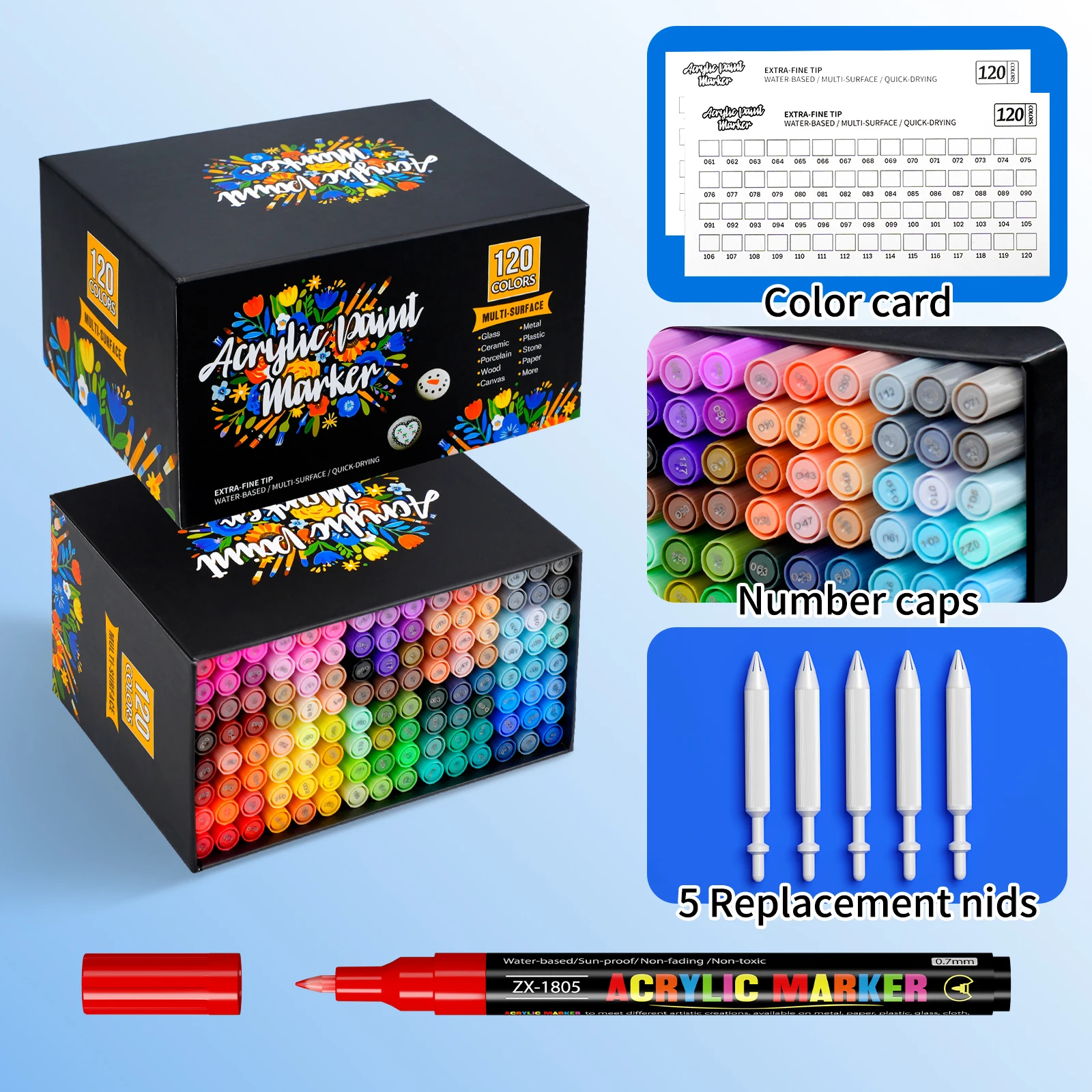 36/72/120/188 Kleuren Acrylverfpennen Markers, 0.7mm Extra Fijne Punt Acrylverfmarkers voor Steenverf, Keramiek, Hout