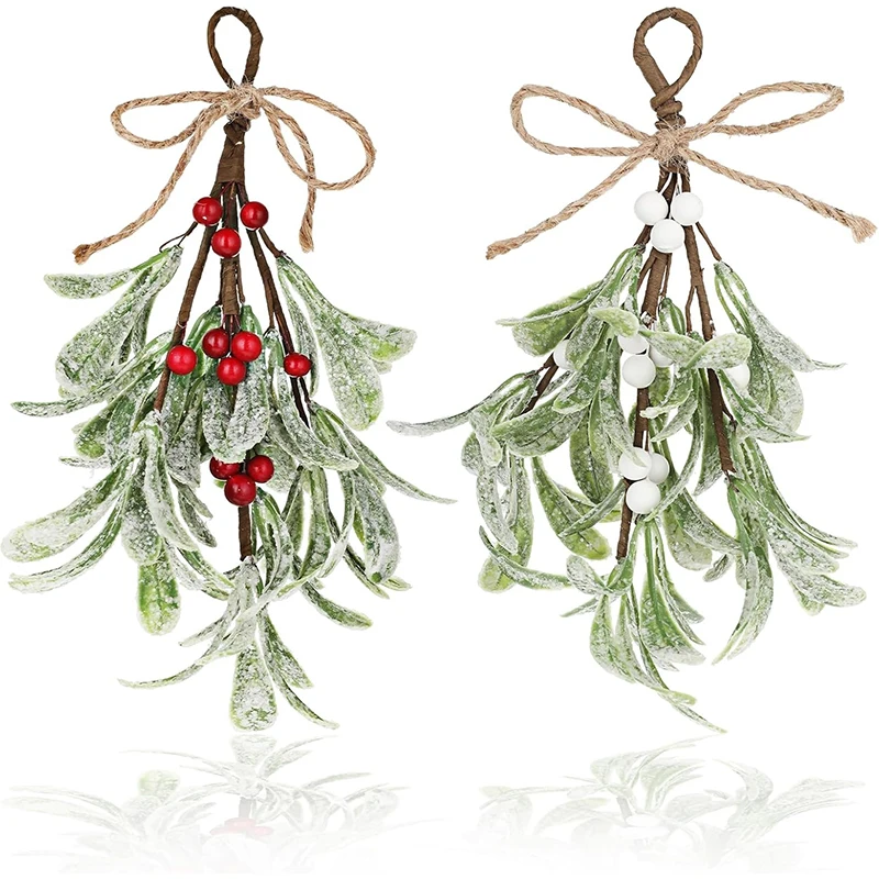 

1/2Pcs Artificial Mistletoe Bouquets Red Berry Fake Mistletoe Flower Christmas Tree Hanging Ornaments for 2025 Xmas Home Decor
