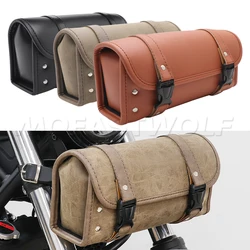 Retro Motorcycle Saddle Bags Black/Brown Leather Motorbike Side Tool Tail Bag PU Luggage Borsello Moto for Harley Universal