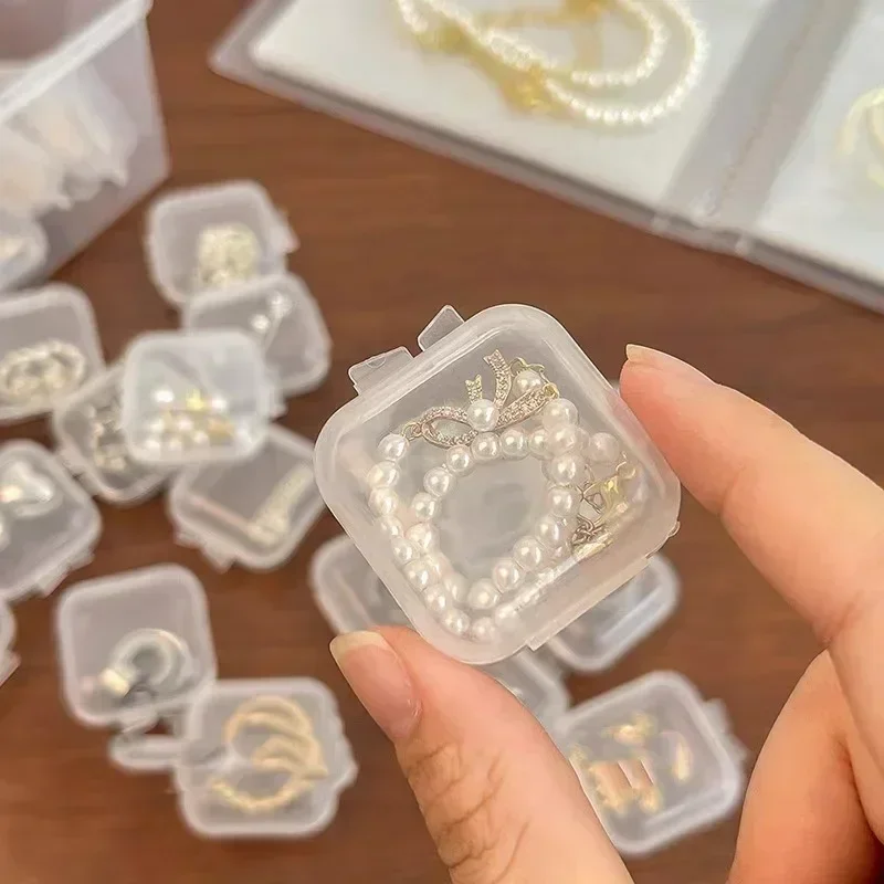 Mini Plastic Jewelry Box Square Transparent Flip Portable Pill Container Jewelry Boxes and Packaging Earrings Small Display Case