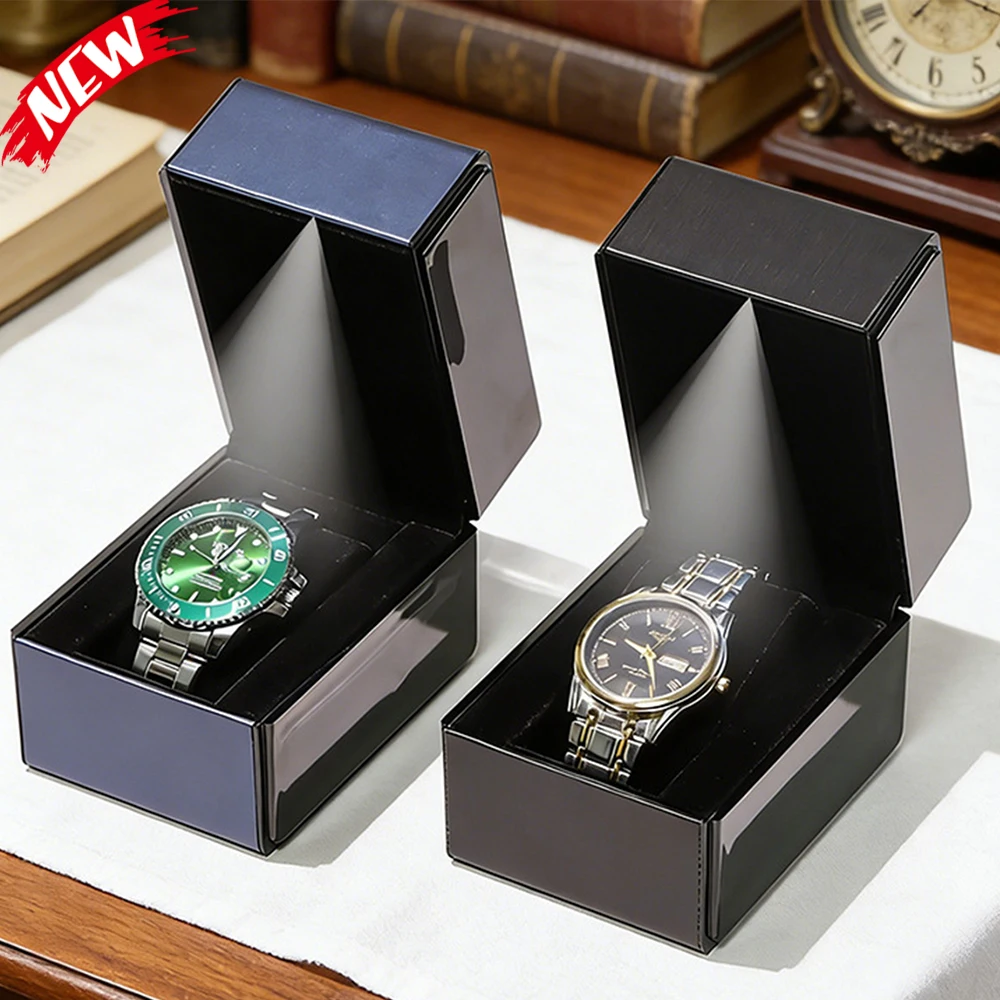 

NEW PU Leather Watch Box with LED Light Single Watch Gift Box Wristwatch Display Case Organizer for Men Women With Lamp
