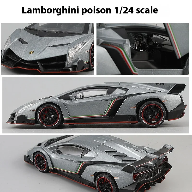 รถแลมโบกินีพิษ Veneno 1:24รถอัลลอยโมเดลโลหะเหล็กหล่อ mainan Pull back ไฟเสียงที่เก็บของประดับกล่องของขวัญของเล่นเด็ก