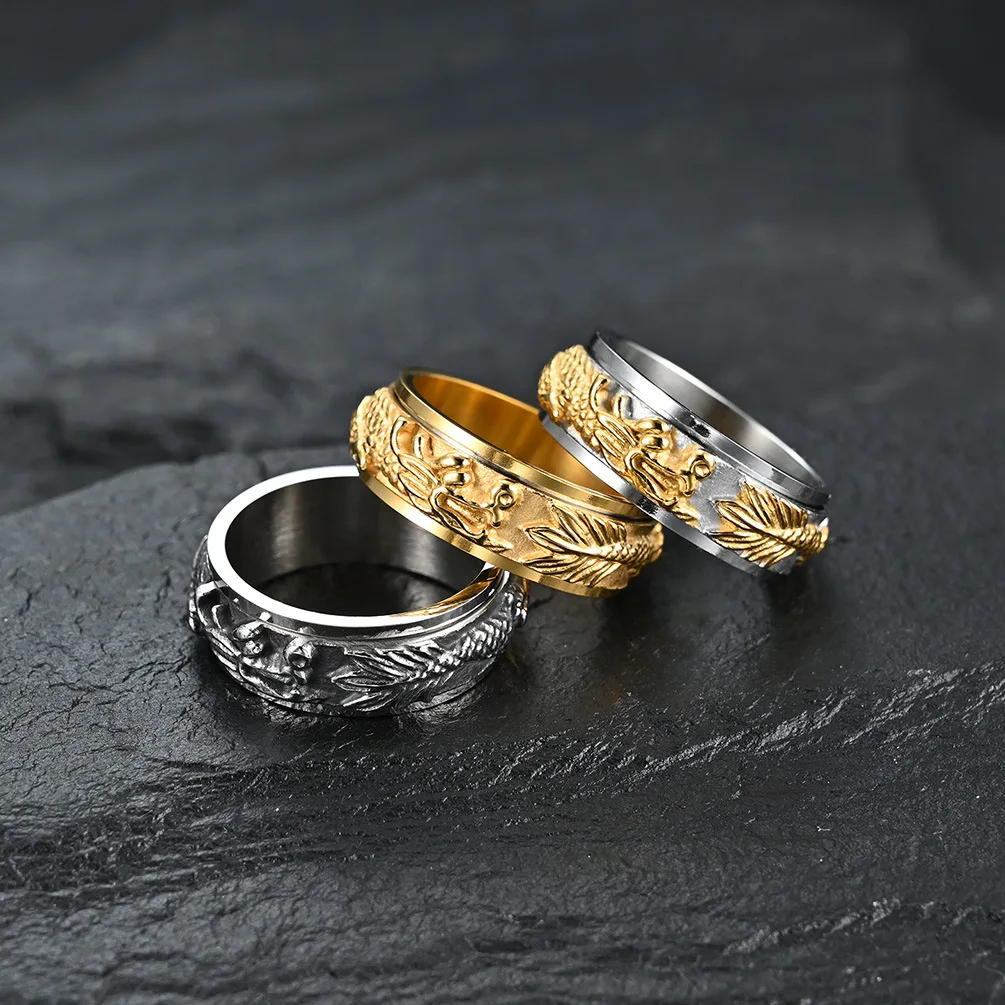 8mm Stainless Steel Spinner Dragon Ring for Men Women Size 7-11