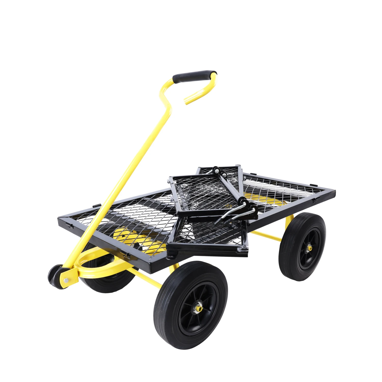 (Black +Yellow solid wheels wagon cart)Solid wheels Tools cart Wagon Cart Garden cart trucks make it easier to transport firewoo