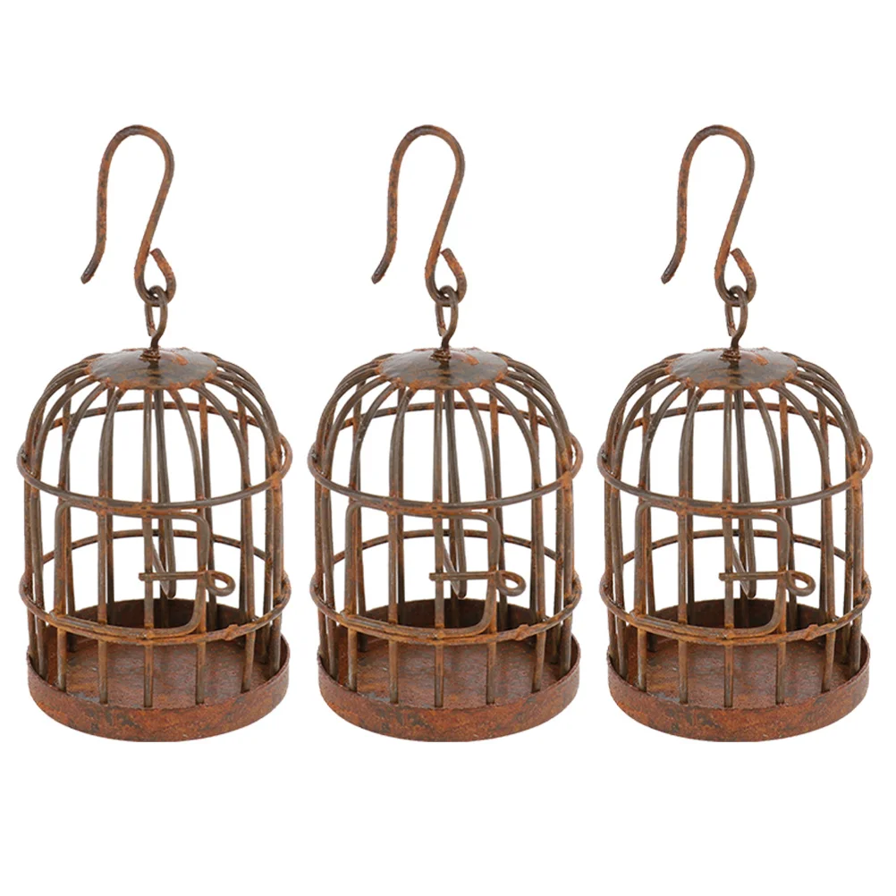 

3Pcs Mini Birdcage Retro Rust Wire Decor Small Bird Cage Ornament for Mini House Garden Outdoor Accessory Bird Cages
