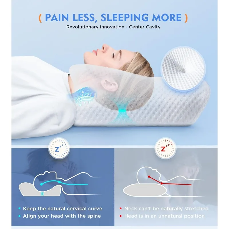 CervicalPillow for Neck Pain Relief,HollowDesign Odorless Pillows with Cooling Case,AdjustableOrthopedic Bed Pillow for Sleeping