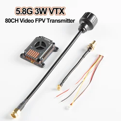 4.9G 5.8G 3W VTX 80CH Video FPV Transmitter 25mW/1000mW/2000mW/3000mW  MMCX Antenna Input Voltage 7-36V For Long Rang RC Drones