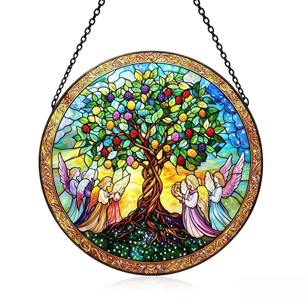 Elegant Round Sun Catcher for Windows Made of For Acrylic 20x20cm Valley Design Colorful Light Refraction Decor
