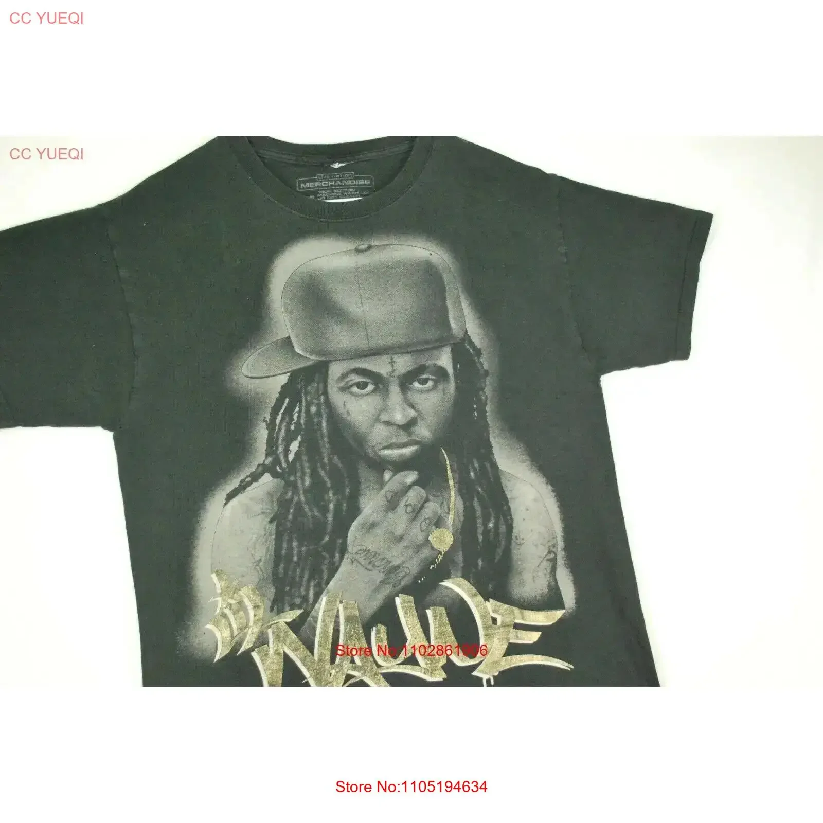 Lil Wayne Big Face Rap T Shirt Concert Tour Black Mens M Live Nation Gold Foil vintage Washed fashion Slightly Unisex