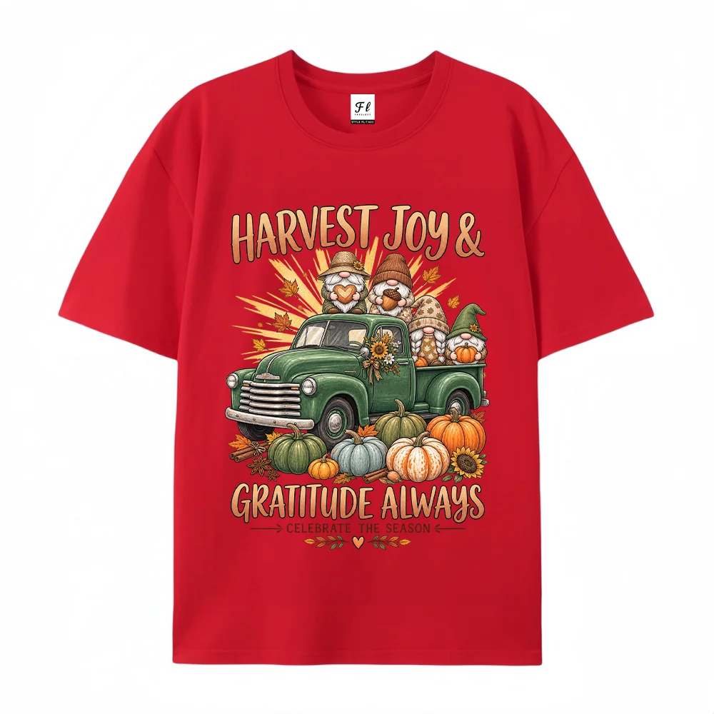 Thanksgiving Gnome T Shirt Women Vintage Pumpkin Truck Graphic Tees Autumn Harvest Cotton Short Sleeve Tops Fall Outfit
