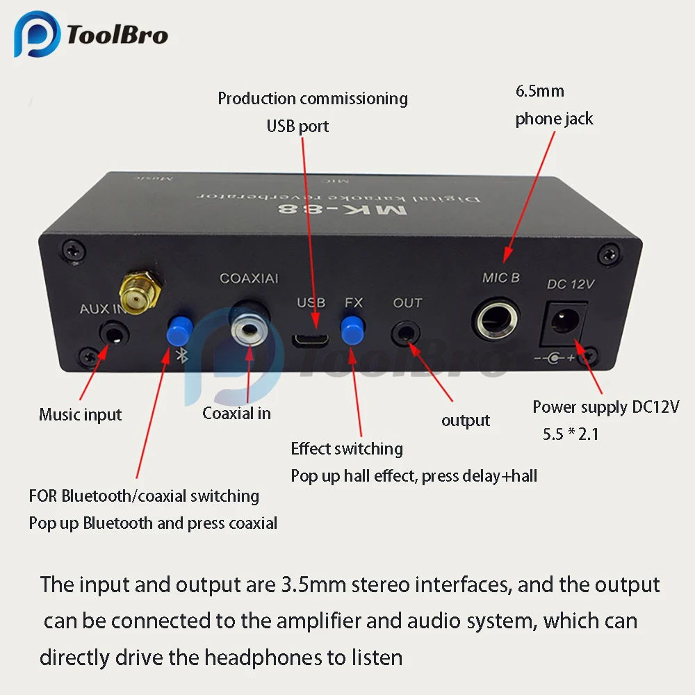 Digital Karaoke Reverberator Bluetooth 5.0 AUX Microphone MIC Reverb Effect Coaxial Decoder Audio Amplifier Mixer Board for Car