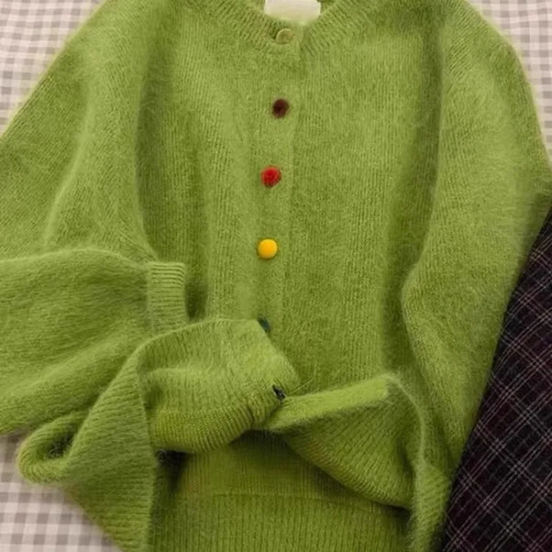 

Женский вязаный кардиган с круглым вырезом и пуговицами в стиле ретро, свободный однотонный свитер для весеннего отдыха, женский топ с круглым вырезом