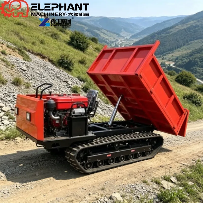 Tracked Transporter Detachable Side‑board Crawler Transporter, Flexible bucket space for farm crop and firewood transport
