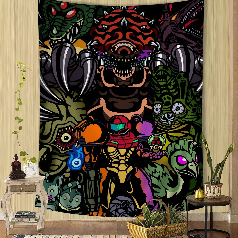 Metroid Themed Anime Tapestry Hanging Tarot Hippie Wall Rugs Dorm Home Decor