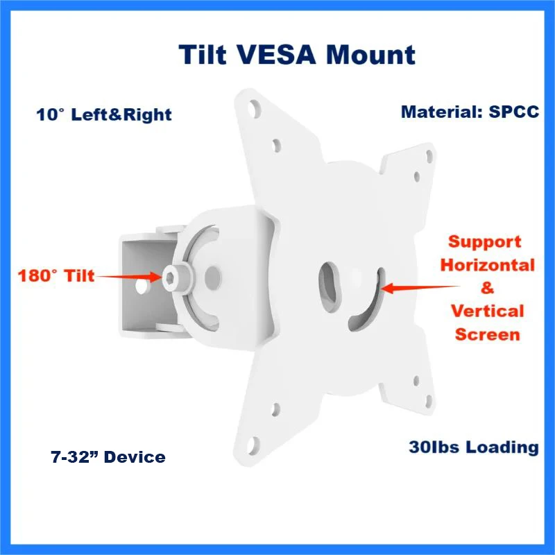 Wall Mount VESA Holder Tilt Holder 180° Angle Adjustment Support Vertical & Horizontal Screen Display High Loading Bracket