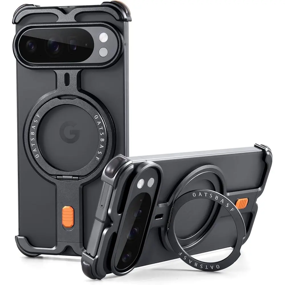 

Алюминий 360° ° Вращающийся чехол-подставка для Google Pixel 10 Pro XL, минималистичный противоударный металлический каркас, черный