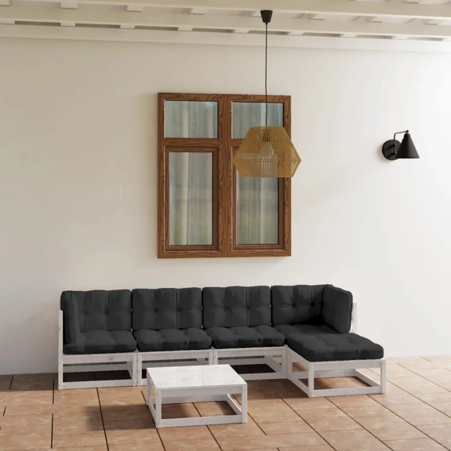

6 Piece Patio Lounge Set with Cushions Solid Pinewood