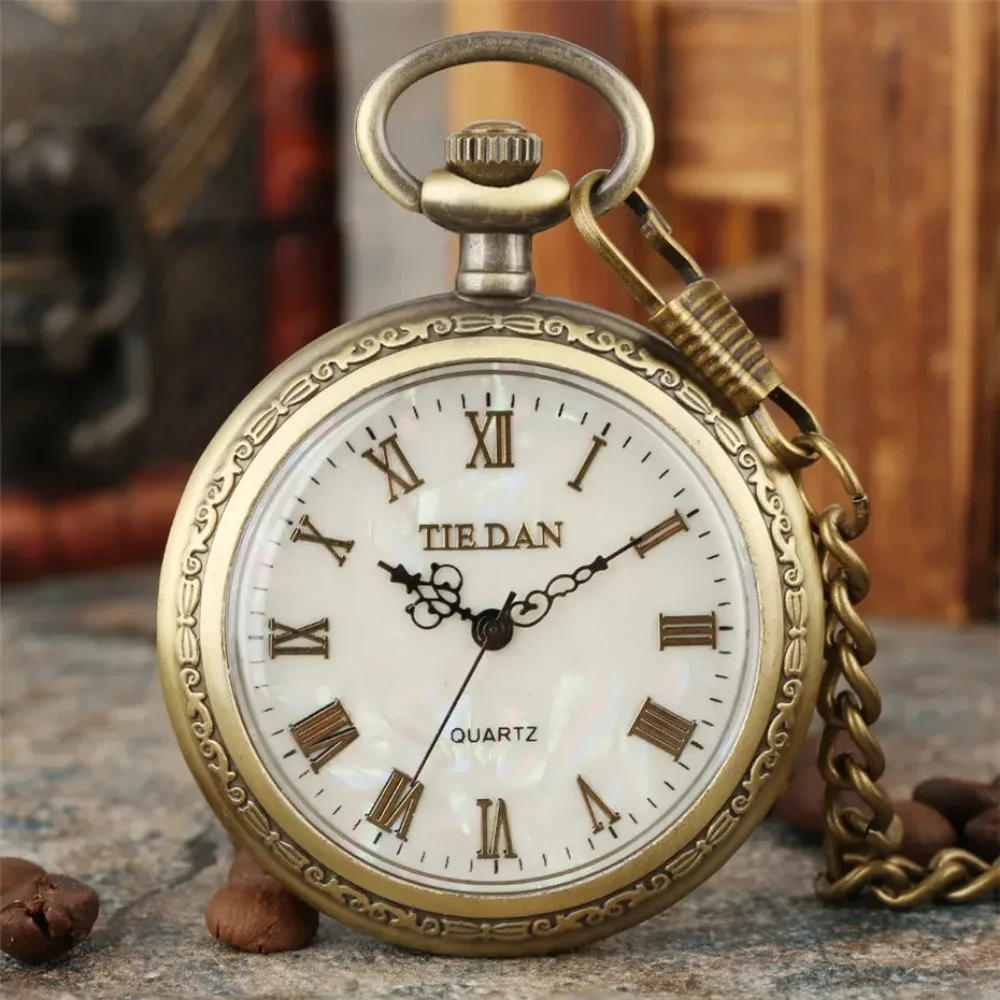 Reloj de bolsillo de cuarzo para hombre y mujer, pulsera de mano de cuarzo con pantalla de números romanos, estilo Retro, a la moda