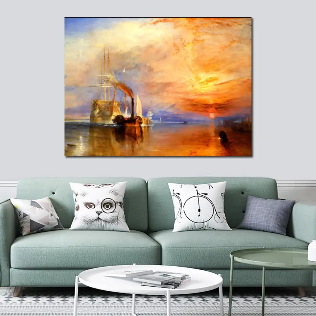 Large Canvas Prints Fighting Temeraire Tugged to Her Last Berth to be Broken Joseph William Turner Painting HD Poster Home Decor