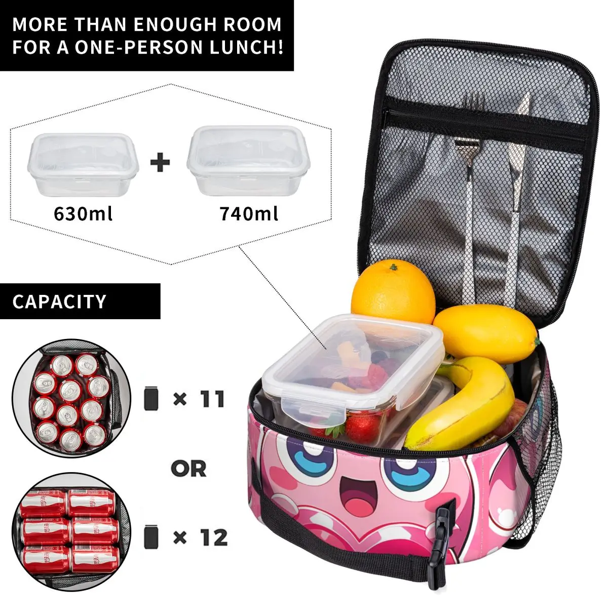Jigglypuff Lunch Bag For Men Print Lunch Box Funny Travel Cooler Bag Convenient Waterproof Thermal Tote Handbags