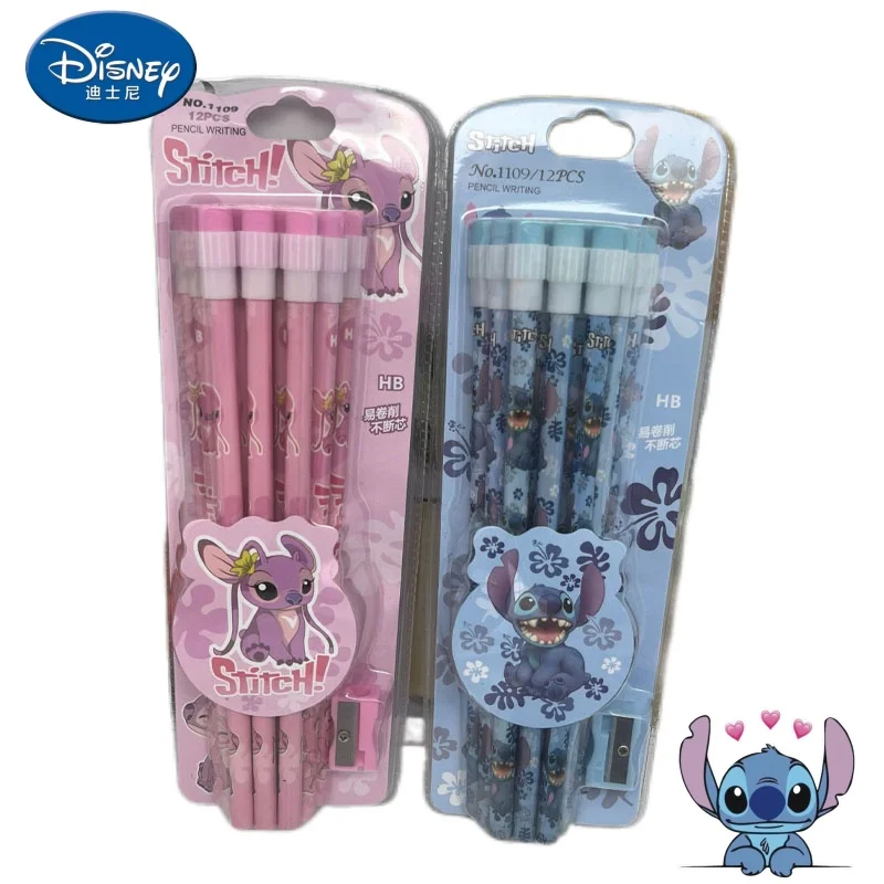 Disney Stitch-lápiz de dibujos animados para niños, suministros escolares de goma, regalo de Navidad