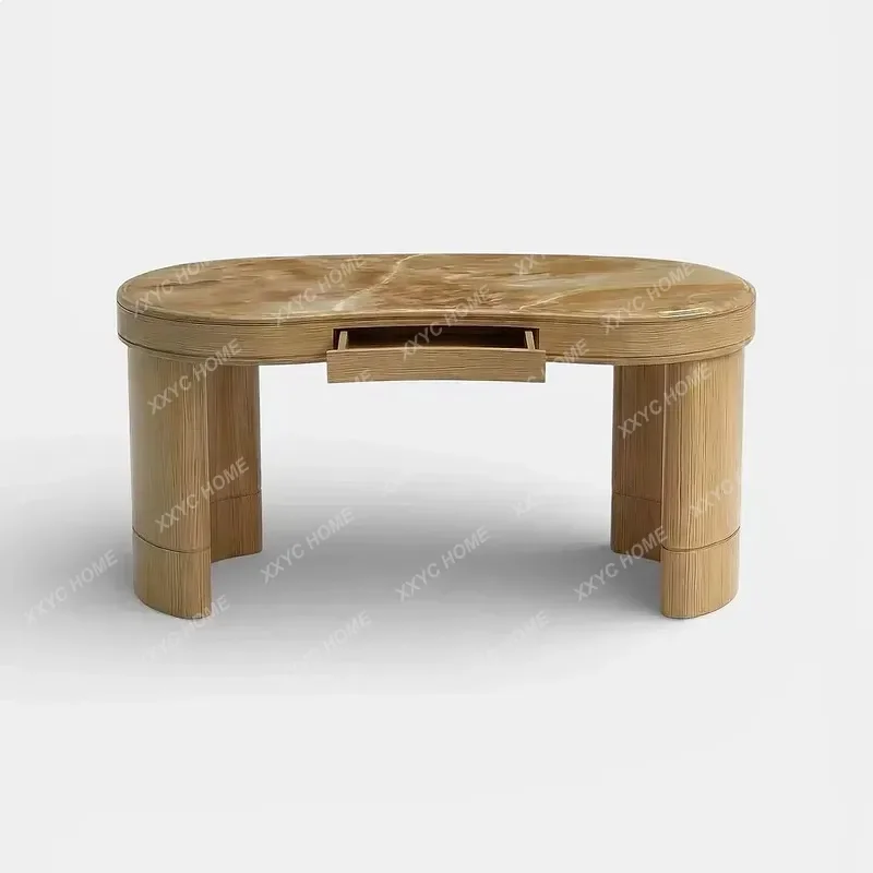 XX Irregular Solid Wood Desk Creative  Living Room Office Desk Marble Top Writing Table