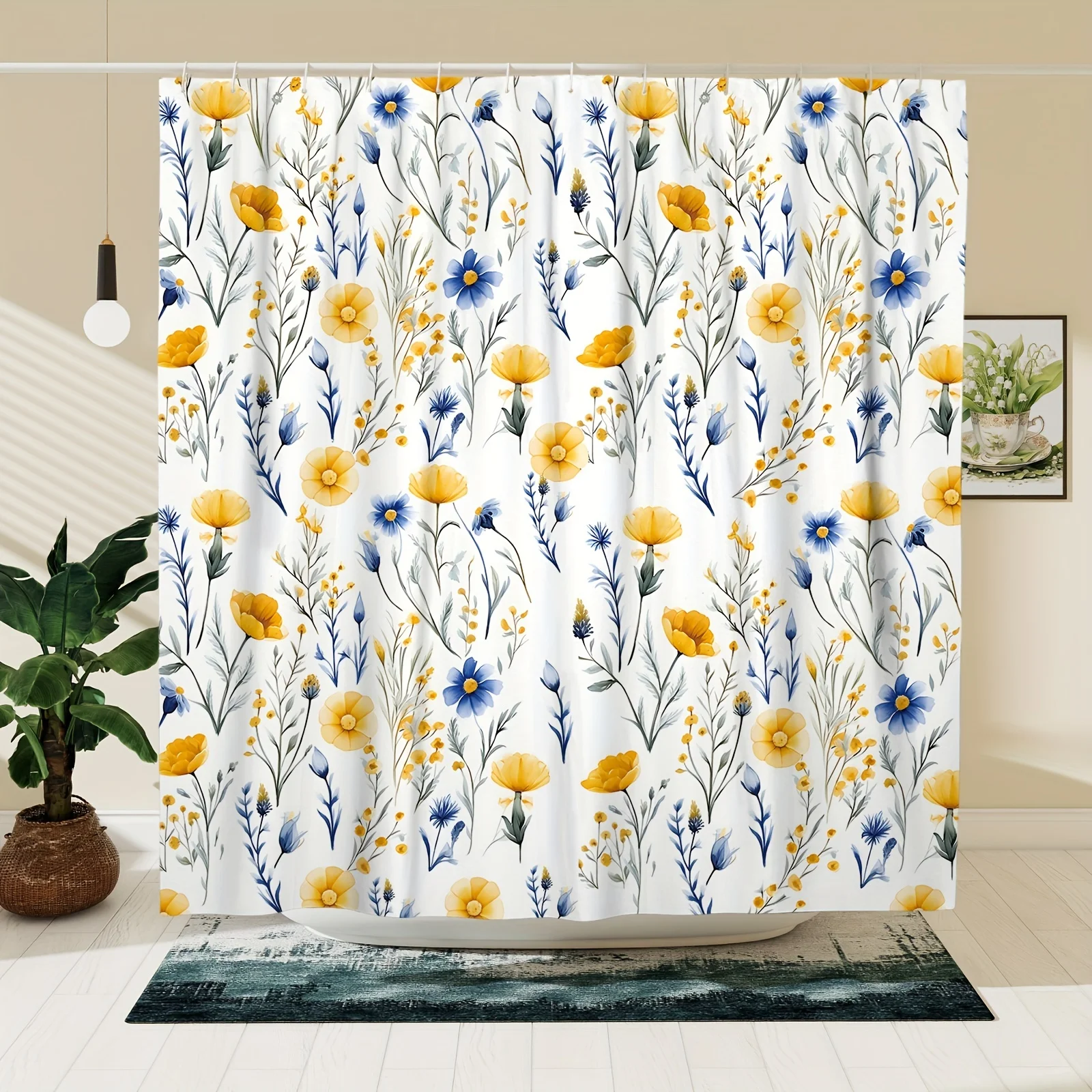 Elegant Watercolor Daisies Waterproof Shower Curtain – Perfect for Bringing a Fresh and Cheerful Touch to Your Bathroom Decor