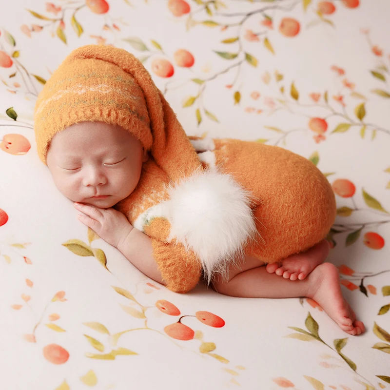 Casual Theme Baby Photography Clothing Hand-Knitted Jumpsuit Hat 2pcs/Set Newborn Photo Cute Bear Doll Decoration Accessories