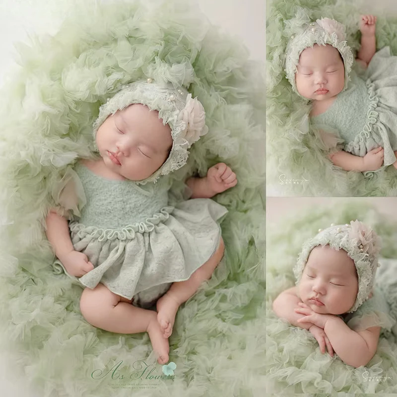 accessori-per-fotografia-neonati-coperta-in-rete-verde-primaverile-con-outfit-e-cappello-set-tematico-per-servizi-fotografici-in-studio